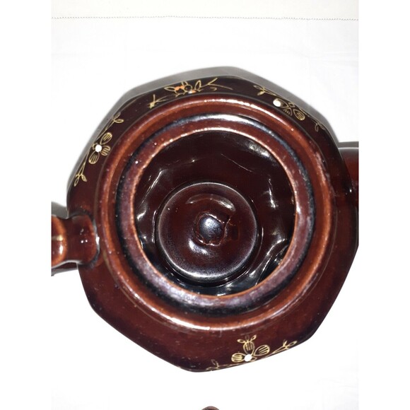 Vtg. Brown Moriage 1940s Handpainted Floral Teapot and Lid Gold Trim Japanese - Picture 9 of 12
